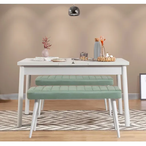 Set masa extensibila si banchete, Hanah Home, Santiago 0400, Alb/Verde