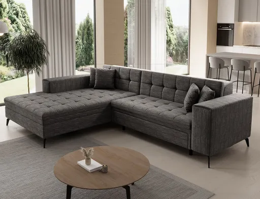 Coltar extensibil stanga 4 locuri ELTAP, Sol-01, Solange, 292x196x84 cm, lemn/poliester, gri