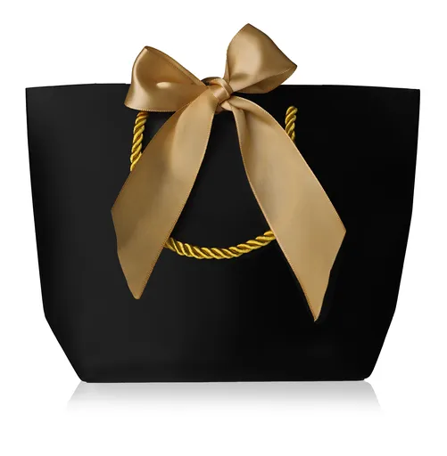 Troli Geantă cadou neagră cu panglică aurie M