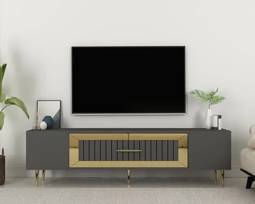Comoda TV, Hanah Home, Dekolp3, 150x48.2x29.6 cm, Antracit / Aur