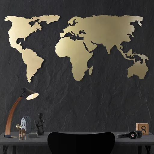 Decoratiune de perete, World Map Silhouette XL, Dimensiune: 85 x 170 cm, Auriu