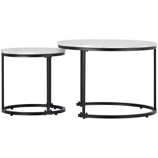 Set de 2 Măsuțe de Cafea Moderne Rotunde Suprapozabile din MDF cu Structură din Metal, Design Economisire Spațiu, 50x70,5 cm+45,5x44 cm, culoare marmu