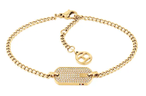 Tommy Hilfiger Brățară pentru femei placată cu aur cu cristale Dog Tag 2780864