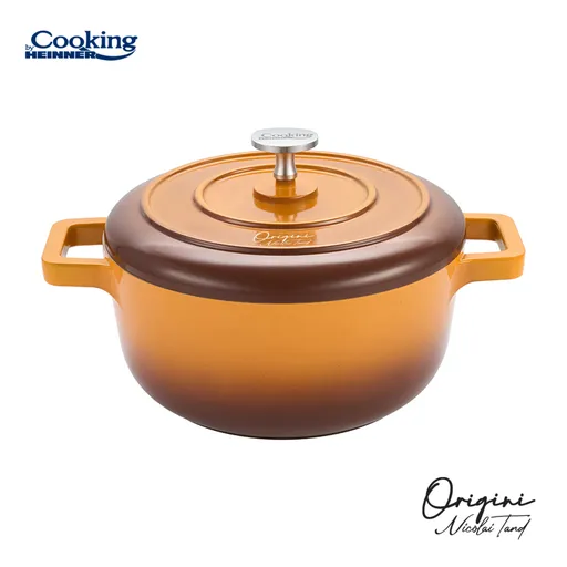 Oala cu capac 2.4 L, ORIGINI by Chef Nicolai Tand, Cooking by Heinner, 20x10 cm, aluminiu/ceramica, portocaliu degrade/gri