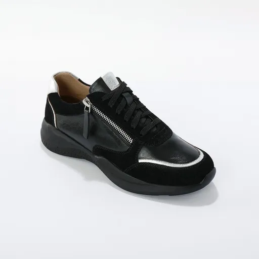 Adidași din piele cu fermoar și șireturi, cu inserții din piele velur