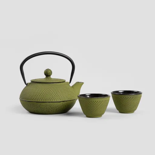 Set ceainic cu 2 cesti Modig, Homla, 800 ml, fonta, verde