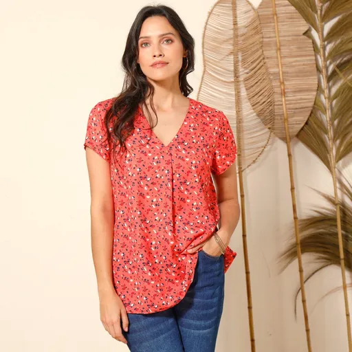 Bluză cu mânecă scurtă cu imprimeu cu frunze