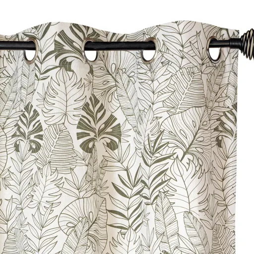Perdea cu ochiuri și imprimeu junglă în două tonuri