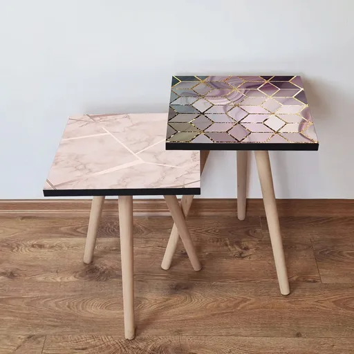 Set masute 2 piese, Hanah Home, 2Shp518, Crem / Auriu / Roz / Alb