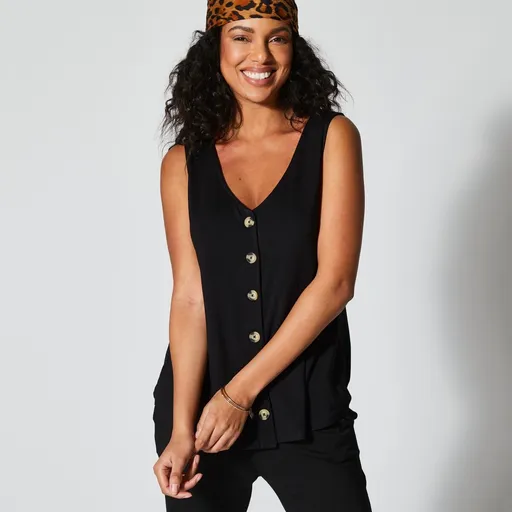 Top de culoare solidă cu nasturi