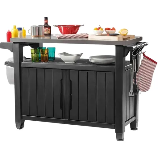 Masă multifuncțională de grătar Keter pentrugrădină UNITY XL 270 l grafit, 134 x 52 x 90 cm, gri închis