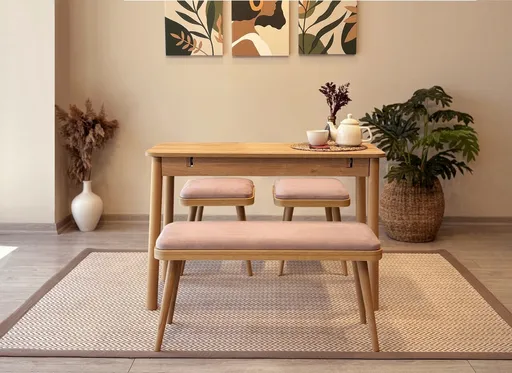 Set masa extensibila si scaune, Hanah Home, Vina Mini 04 0900, Stejar / Piatra