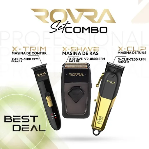 Set Combo - Rovra - Masina de tuns X-CLIP + Masina de contur X-TRIM + Masina de ras X-SHAVE
