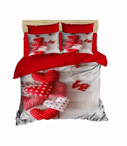 Lenjerie de pat dubla Super King (EU) (IT), 3 piese, L'essentiel Maison, 188, Alb/Rosu