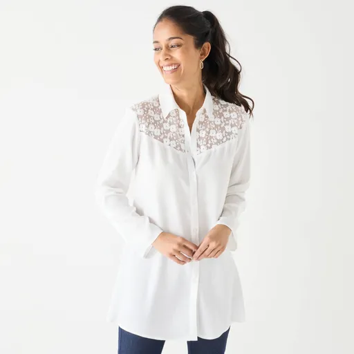 Tunică evazată uni cu nasturi și dantelă