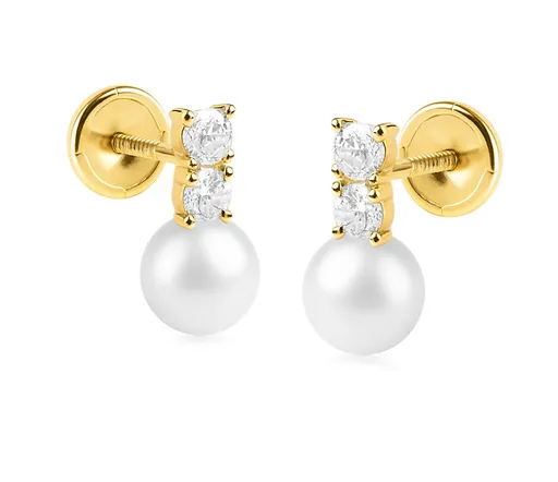 Brilio Cercei eleganți din aur cu zirconii cubice și perlă naturală 14/132.411/17ZIR
