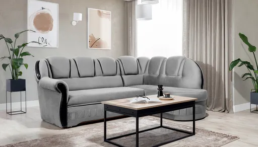 Coltar extensibil dreapta 3 locuri ELTAP, L-006, Lord, 243x180x112 cm, lemn/poliester, gri deschis/negru