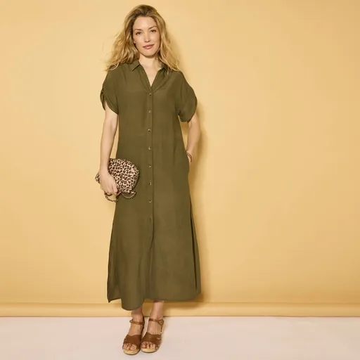 Rochie midi tip cămașă din crep