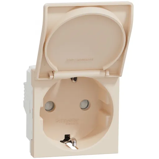 Priza 2P+E 16A, capac, obturator Schneider Noua Unica NU303744TA, bej