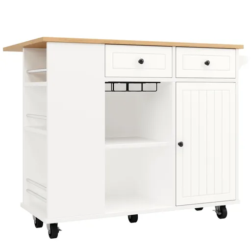 Insulă de bucătărie cu blat de lucru reglabil și spațiu de depozitare, Alb | Aosom Romania