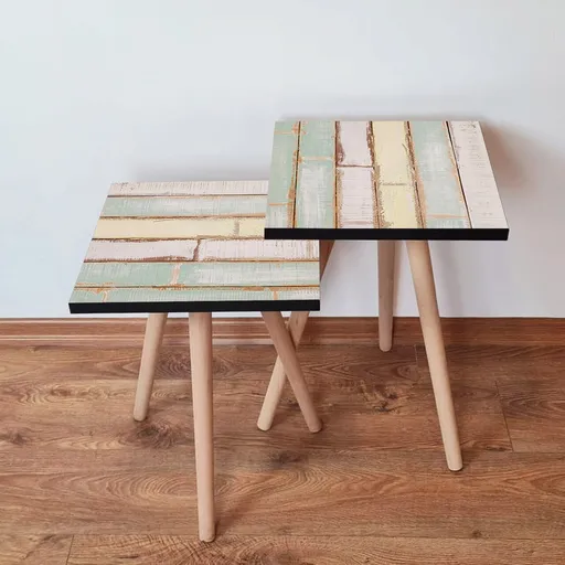 Set masute 2 piese, Hanah Home, 2Shp117, Verde / Galben / Alb