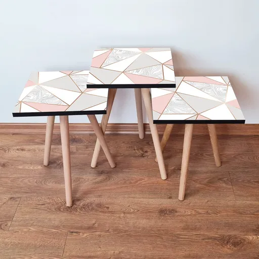 Set masute 3 piese, Hanah Home, 3Shp318, Roz / Gri / Alb