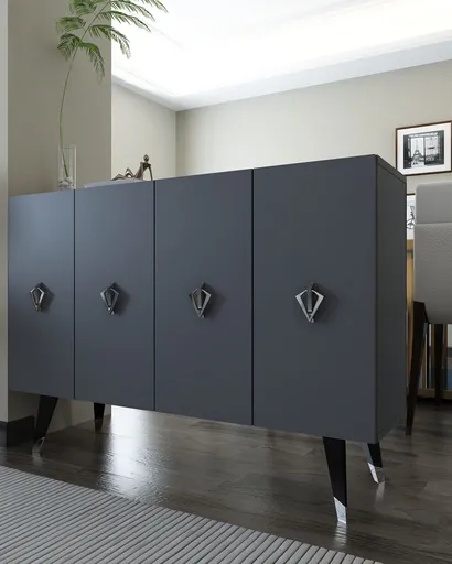 Consola, Hanah Home, 8163KM-32, 120x80x29.6 cm, PAL , Antracit / Argintiu