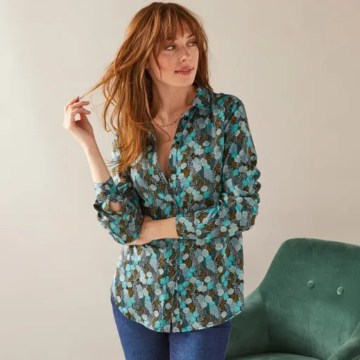 Bluză cămașă cu model minimalist, din poliester reciclat