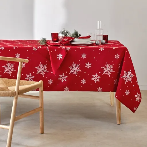 Față de masă cu imprimeu argintiu de fulg de nea