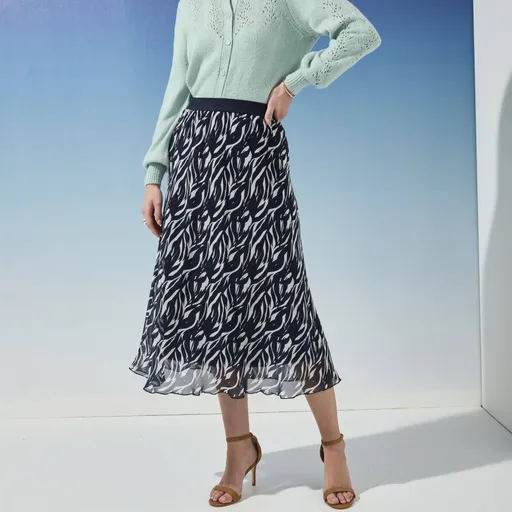 Fustă midi cu talie elastică și imprimeu