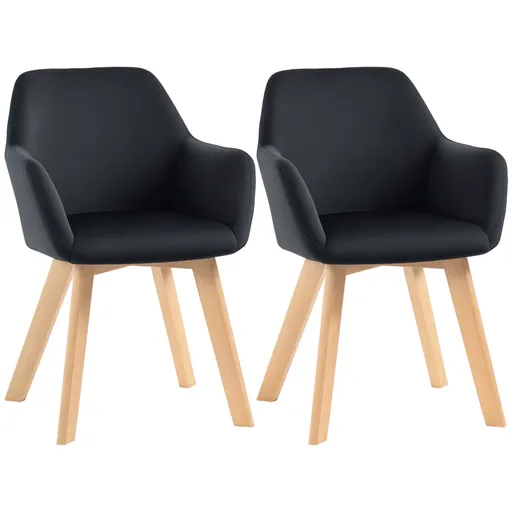 HOMCOM Scaune de Masă, Set de 2, Design Modern, Design de Catifea, Lemn de Cauțiuc, 54x57x80 cm, Negru | Aosom Romania