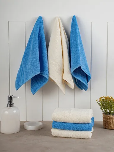 Set prosoape, L'essentiel Maison, Rainbow, Albastru / Crem