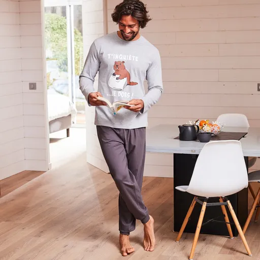 Pijama cu mânecă lungă și imprimeu cu marmote