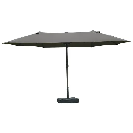 Outsunny Umbrelă de grădină exterioară, umbrelă dublă rectangulară 4,6L x 2,7l x 2,4H m cu deschidere și închidere cu manivelă, saci de greutate și ba