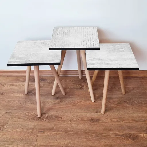 Set masute 3 piese, Hanah Home, 3Shp68, Alb/Gri