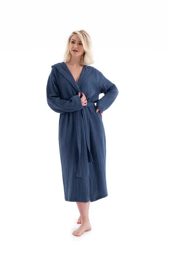 Halat de baie unisex, L'essentiel Maison, Muslin, Albastru navy
