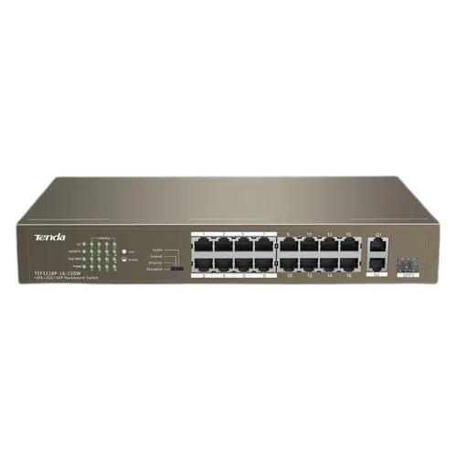 Switch TENDA TND-TEF1126P-24-250W-V30, 24 porturi PoE 10/100 Mbps, 2 porturi RJ45 Gigabit, 1 port SFP Gigabit