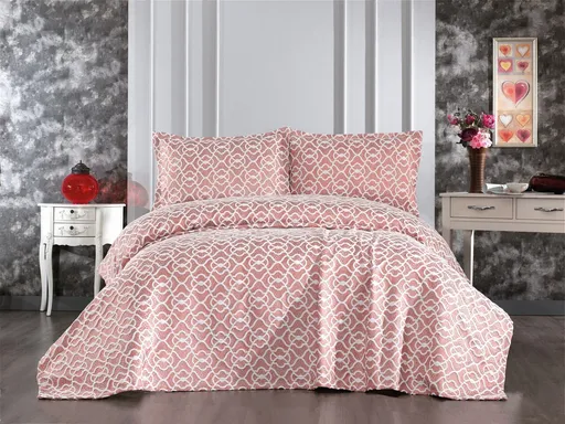 Set cuvertura de pat dubla 3 piese, L'essentiel Maison, Merlin, Roz prafuit