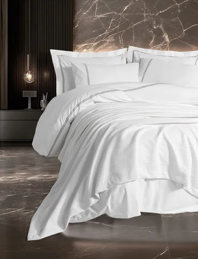 Double Quilt Cover Set & Pique, L'essentiel Maison, Mehves, Bumbac, Alb