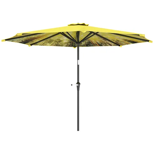 Outsunny Umbrelă de soare Ø300 cm, Umbrelă de soare cu manivelă, Umbrelă octogonală pentru Balcon, Galben | Aosom Romania