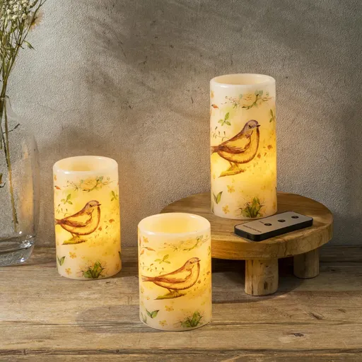 Lumânări LED cu imprimeu de păsărică, set de 3 bucăți