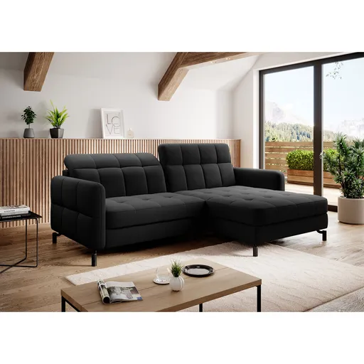 Coltar extensibil dreapta 3 locuri ELTAP, Lore-19, Lorelle, 225x160x105 cm, lemn/poliester, negru