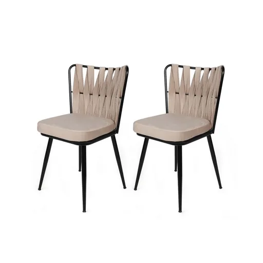 Set de scaune de sufragerie Kusakli Cream andBlack, 2 buc., crem deschis, 2 buc.