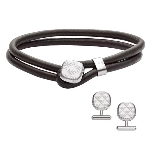 Emporio Armani Set de brățări și butoni din piele EGS3151SET