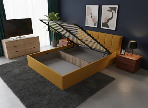 Somiera matrimoniala modulara Rita, MAGDA DESIGN, 180x200 cm, cadru otel, lamele din lemn stratificat curbate, negru/natur