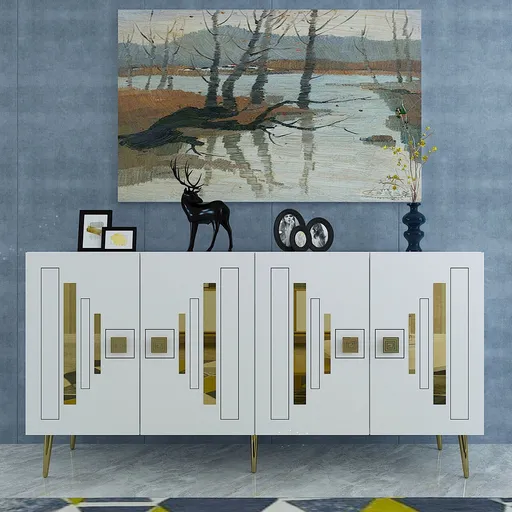 Consola, Hanah Home, Seduna, 150x75x35 cm, Alb/Auriu