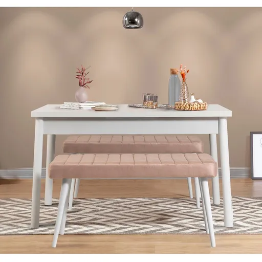 Set masa si 2 banci, Hanah Home, Costa 0900, Alb / Piatra