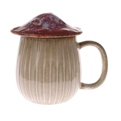 Cană din ceramică cu capac Mushroom, 550 ml, roșu