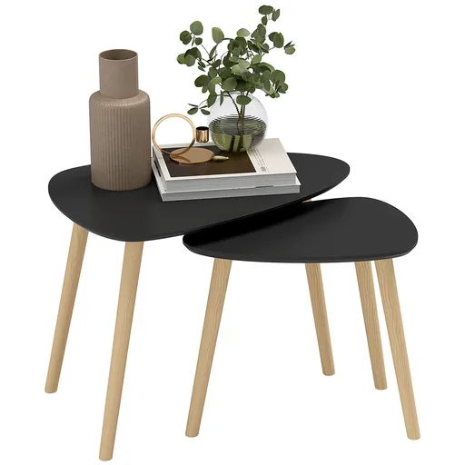 HOMCOM Set de 2 mese de cafea nestemate design scandinav picioare din lemn si blat din lemn, negru | Aosom Romania