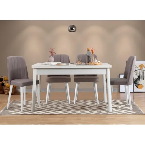Set masa si scaune, 5 piese, Hanah Home, Costa White-Grey, Alb/Gri